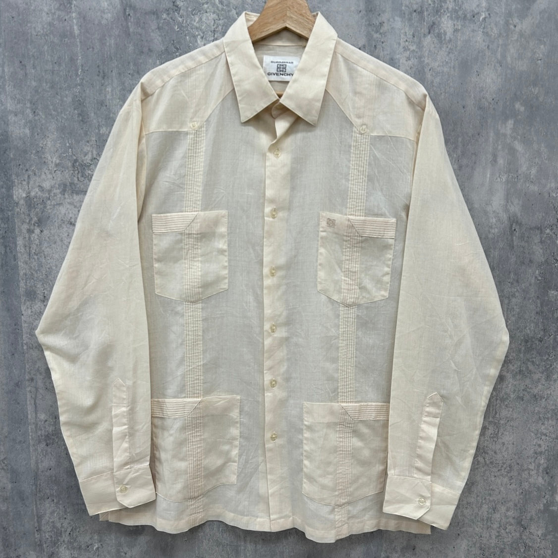 70s GIVENCHY GUAYABERAS キューバシャツ ジバンシィ 長袖シャツ リネン 古着 ビンテージ オールド イタリア デザイ – 【古着 屋3peace】