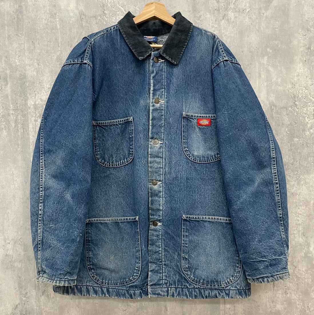 90s Dickies デニムカバーオールジャケット ディッキーズ ワークジャケット 裏地ブランケット 90年代 古着 ビンテージ 長袖 XL  インディゴ