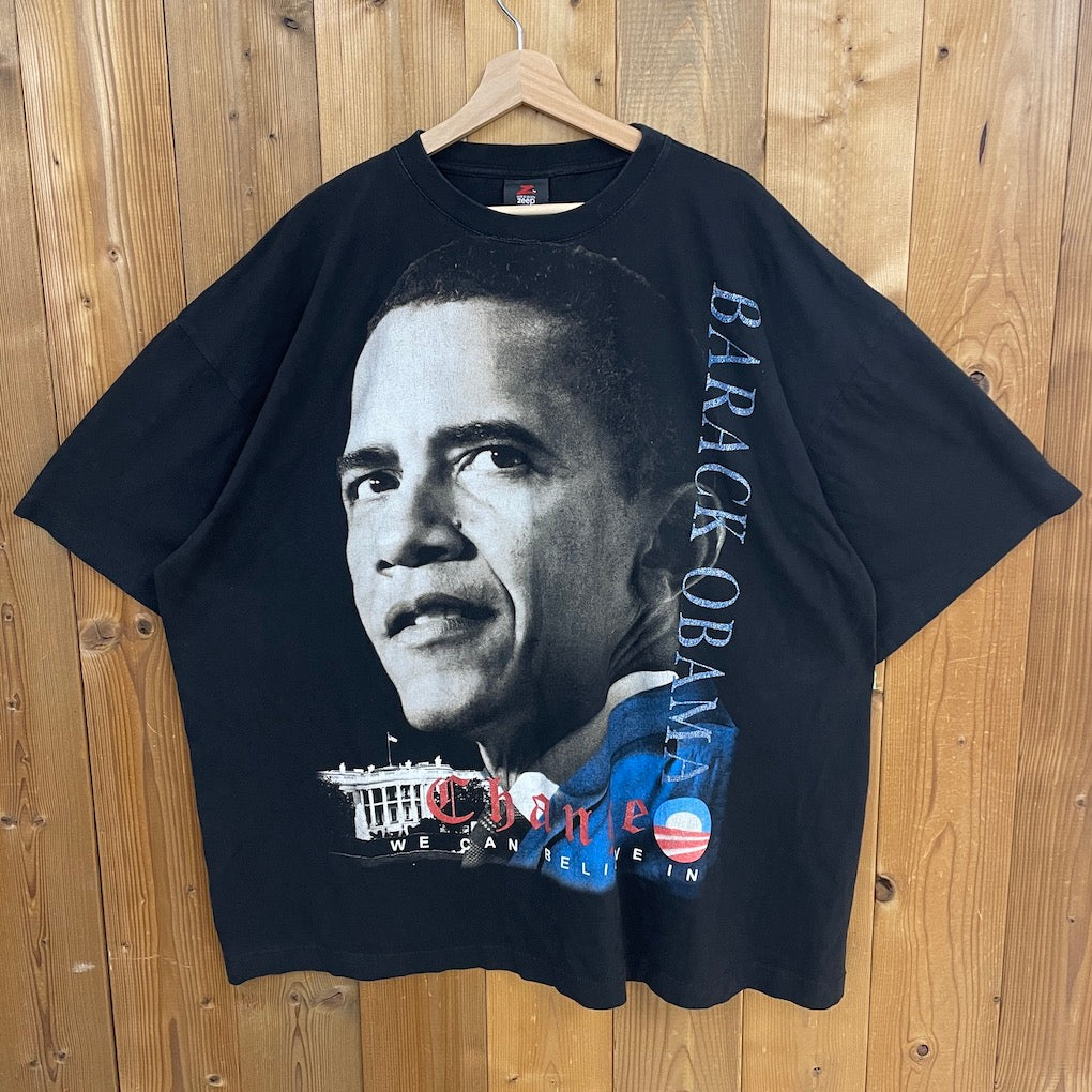 アメリカ 大統領 オバマ Tシャツ プリント ブラック USA古着 半袖 黒