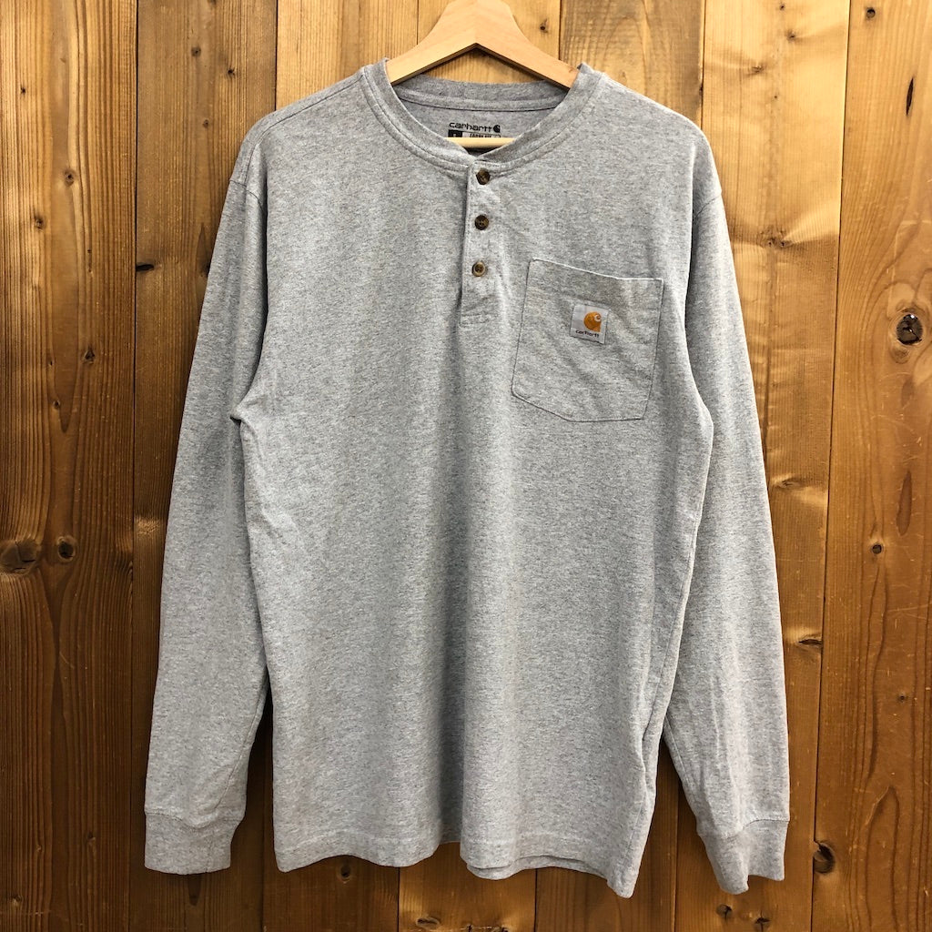 Carhartt カーハート ヘンリーネックシャツ 長袖 胸ポケット ワンポイントロゴ