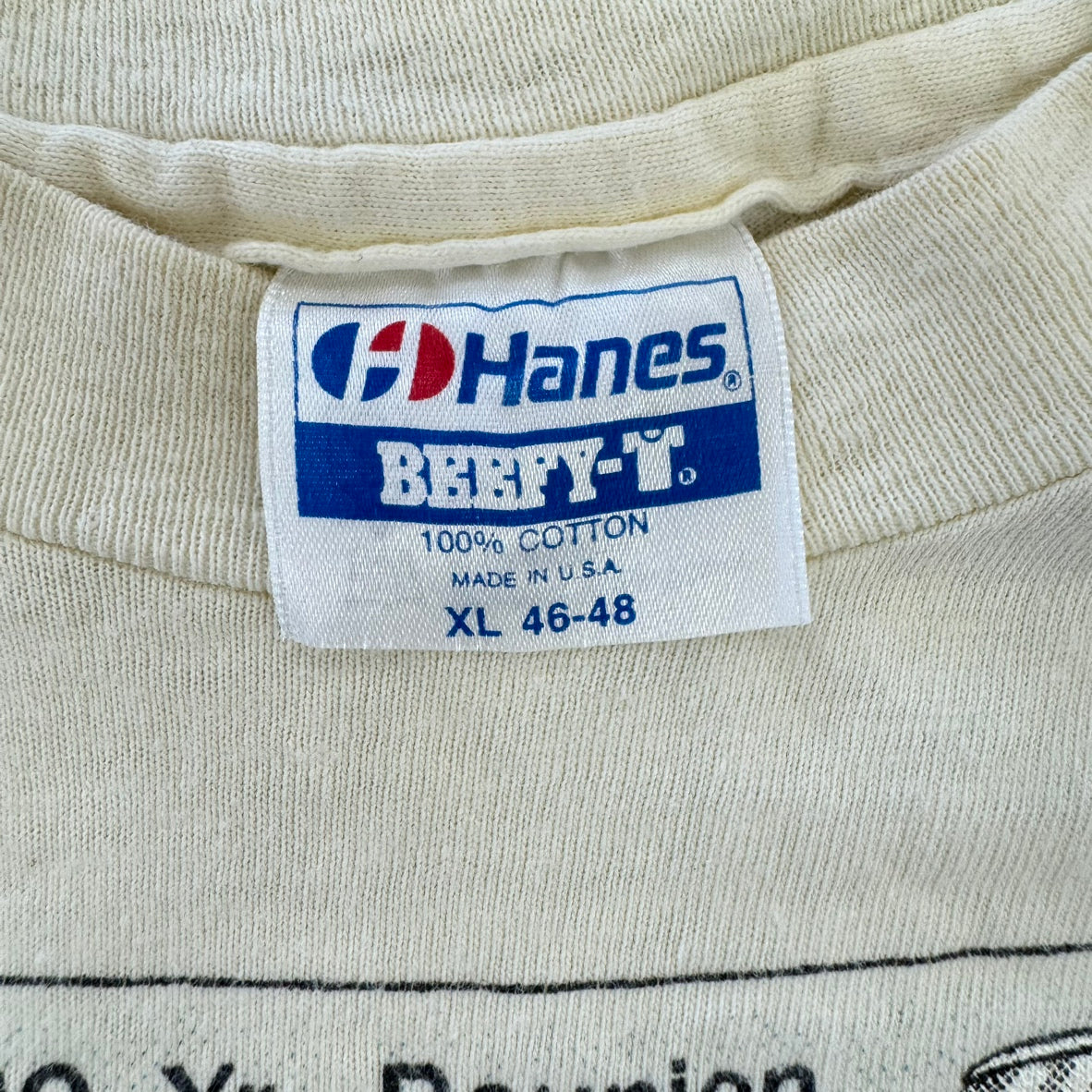 80s' Hanes BEEFY 車 シングルステッチ 半袖Ｔシャツ 100%コットン 生成り アメカジ XL USA製