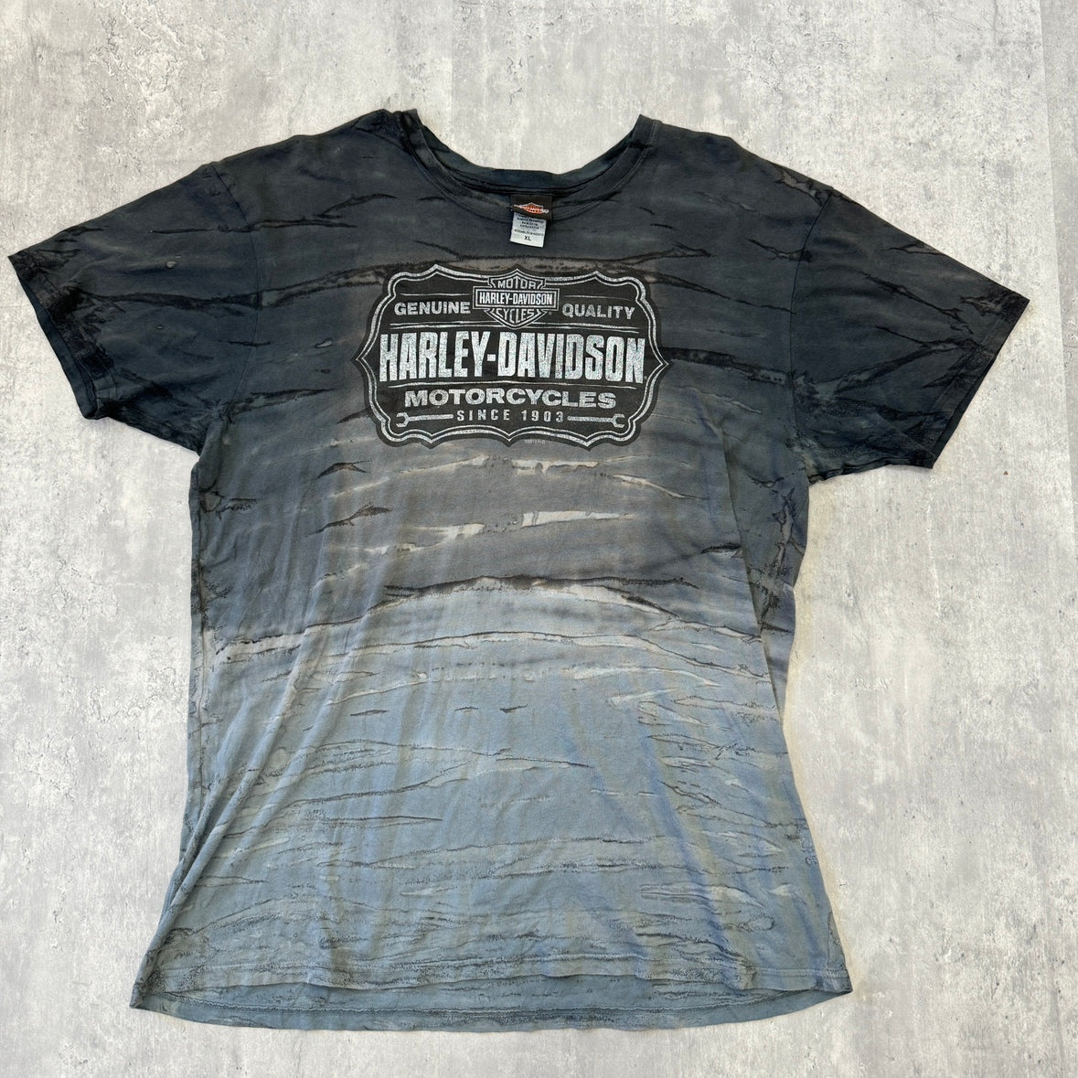 メキシコ製 HARLEY DAVIDSON ハーレーダビッドソン 両面プリント タイダイ柄 Tシャツ XL コットン GRY 総柄