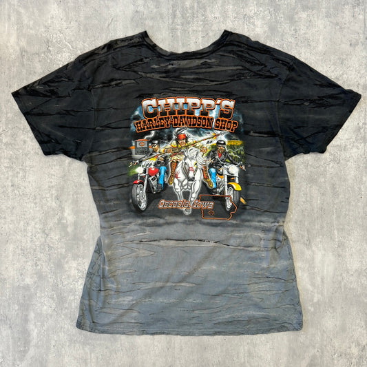 メキシコ製 HARLEY DAVIDSON ハーレーダビッドソン 両面プリント タイダイ柄 Tシャツ XL コットン GRY 総柄