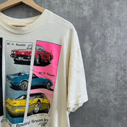 80s' Hanes BEEFY 車 シングルステッチ 半袖Ｔシャツ 100%コットン 生成り アメカジ XL USA製