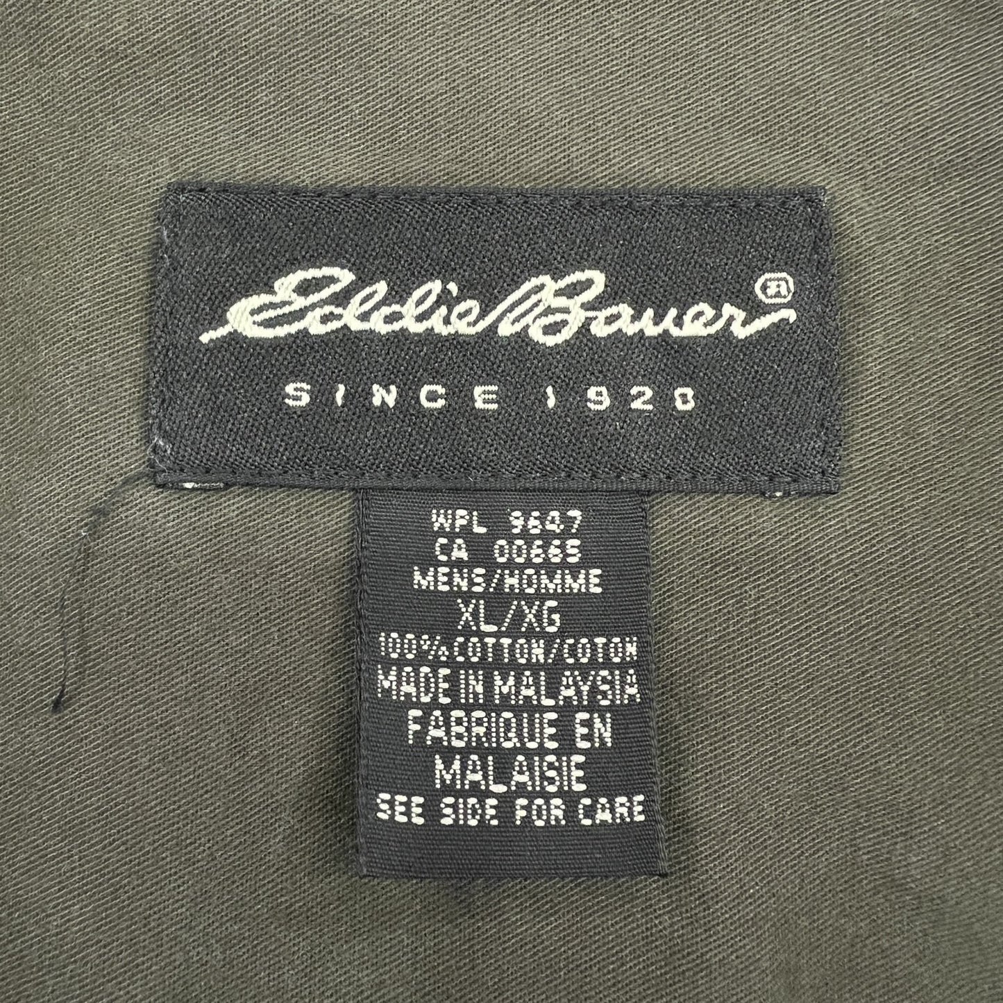 Eddie Bauer エディーバウアー 長袖シャツ カーキ 無地 ボタンダウン 胸ポケット サイズXL 古着