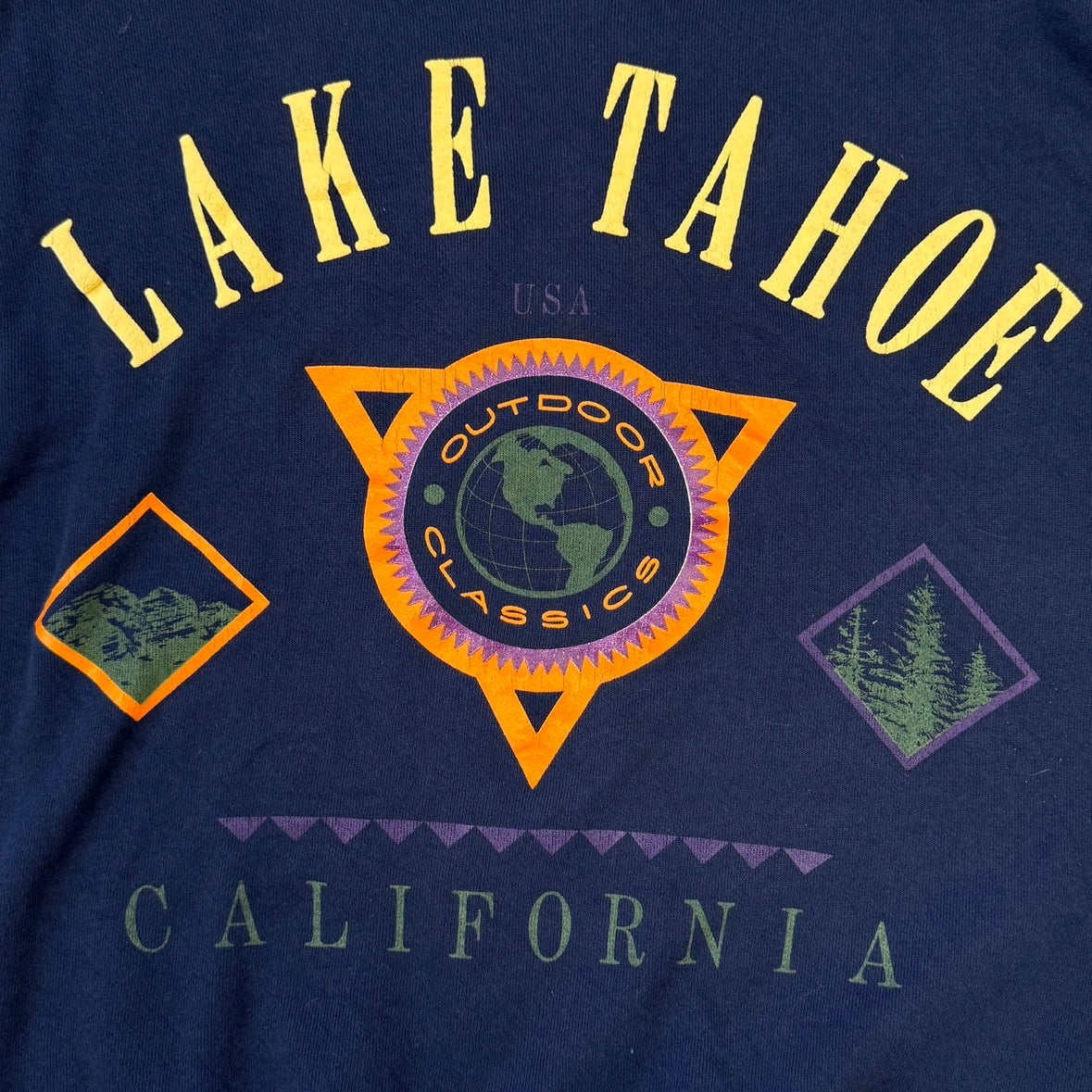 90s USA製 vintage 古着 Hanes ヘインズ LAKETAHOE スウェット プリント トレーナ Sサイズ ネイビー