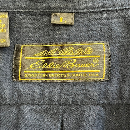 70s~80s Eddie Bauer エディーバウアー 長袖シャツ 黒タグ ダブルポケット Lサイズ シンガポール製