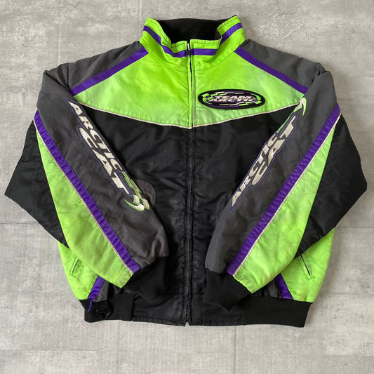 90s レーシングジャケット　Racing　Snowmobile Jacket Arctic Cat Team ネオングリーン メンズＬ相当