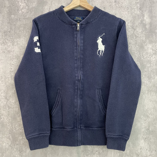 00s vintage 古着　ビンテージ　ラルフローレン　POLO RALPH LAUREN　ニット　フルジップ　刺繍ロゴ　ラルフ　ビックポニー