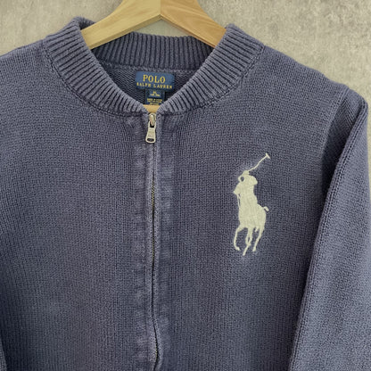 00s vintage 古着　ビンテージ　ラルフローレン　POLO RALPH LAUREN　ニット　フルジップ　刺繍ロゴ　ラルフ　ビックポニー