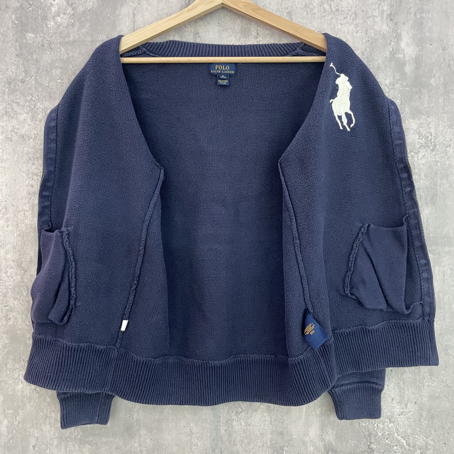 00s vintage 古着　ビンテージ　ラルフローレン　POLO RALPH LAUREN　ニット　フルジップ　刺繍ロゴ　ラルフ　ビックポニー