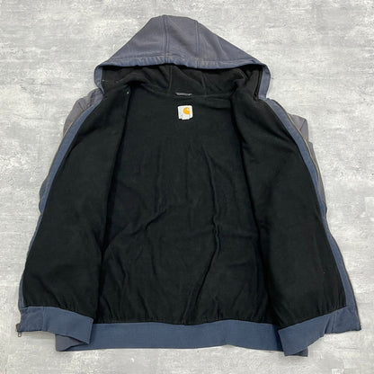 00s Carhartt カーハート フルジップパーカー インナーフリース アームロゴ サンフェード 雰囲気 ネイビー XL