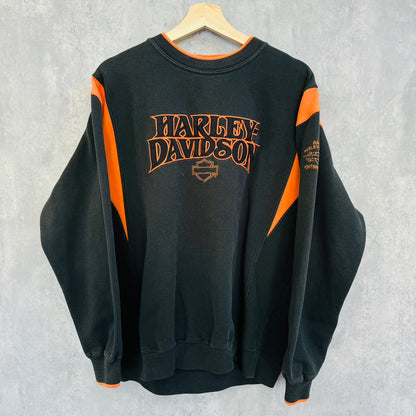 00s Harley-Davidson ハーレーダビッドソン 刺繍ロゴ ラインリブ スウェット Lサイズ 美品 古着