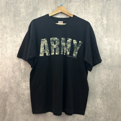 90s vintage 古着　USA製　ビンテージ　トレーニングTシャツ　ブラック　デジタルカモ　ミリタリー　U.S.ARMY