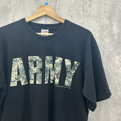 90s vintage 古着　USA製　ビンテージ　トレーニングTシャツ　ブラック　デジタルカモ　ミリタリー　U.S.ARMY