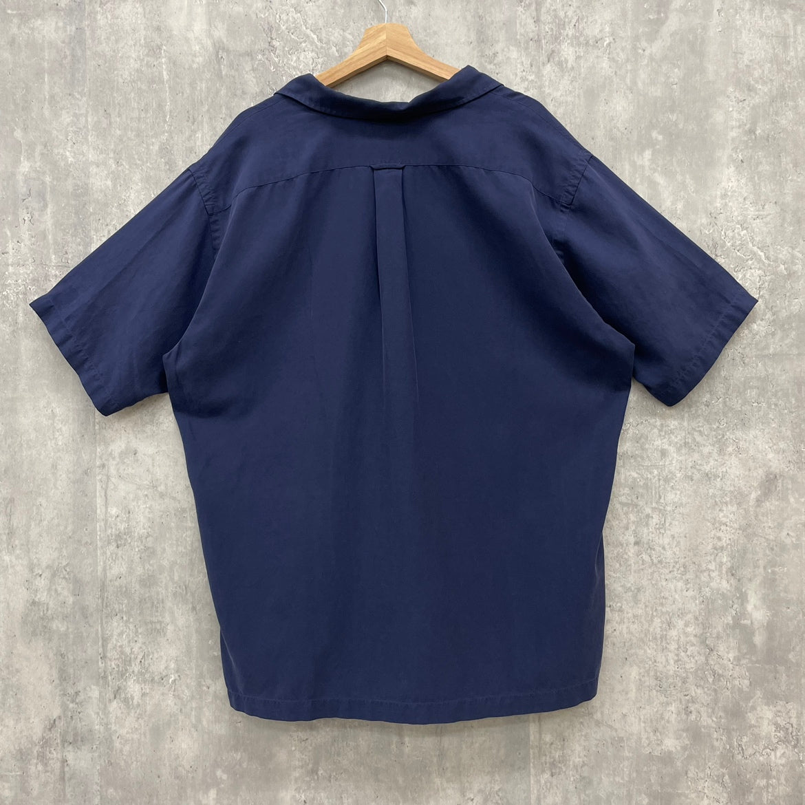 90s Polo by Ralph Lauren CALDWELL 開襟シャツ 無地 オープンカラー silk × cotton ポロバイラルフローレン ネイビー 紺 半袖シャツ XL