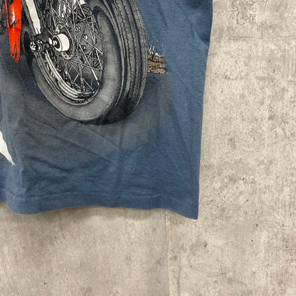 95s USA製 HARLEY-DAVIDSON ハーレーダビッドソン バイク ビッグプリント アメリカン 半袖 Tシャツ 古着 ビンテージ ネイビー M