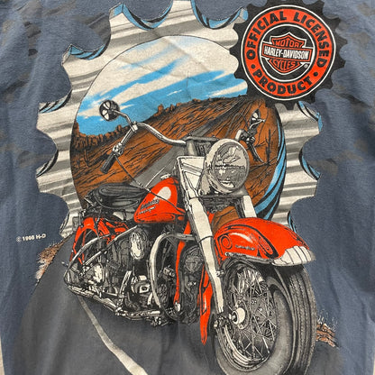 95s USA製 HARLEY-DAVIDSON ハーレーダビッドソン バイク ビッグプリント アメリカン 半袖 Tシャツ 古着 ビンテージ ネイビー M