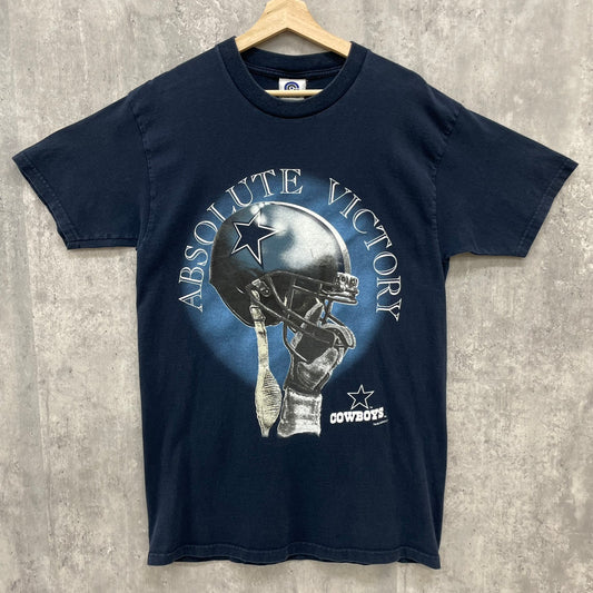 90s USA製 NFL Dallas Cowboys "ABSOLUTE VICTORY" Tシャツ ダラス・カウボーイズ 半袖 アメフト チーム系 両面プリント ネイビー L