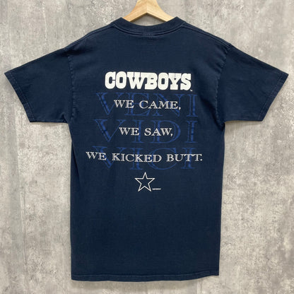 90s USA製 NFL Dallas Cowboys "ABSOLUTE VICTORY" Tシャツ ダラス・カウボーイズ 半袖 アメフト チーム系 両面プリント ネイビー L