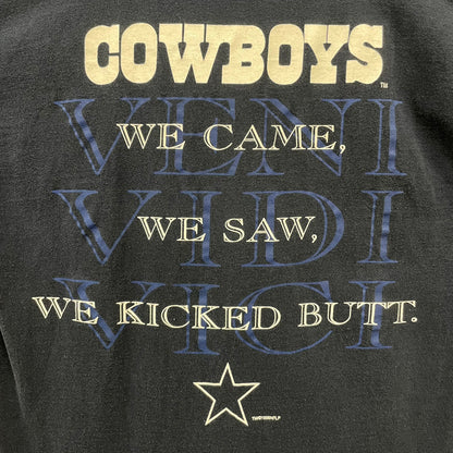 90s USA製 NFL Dallas Cowboys "ABSOLUTE VICTORY" Tシャツ ダラス・カウボーイズ 半袖 アメフト チーム系 両面プリント ネイビー L