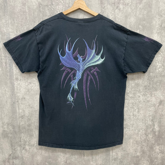 00s FRUIT OF THE LOOM Tribal Dragon ドラゴン フルーツオブザルーム 半袖 Tシャツ 両面プリント 古着 ビンテージ ブラック XL