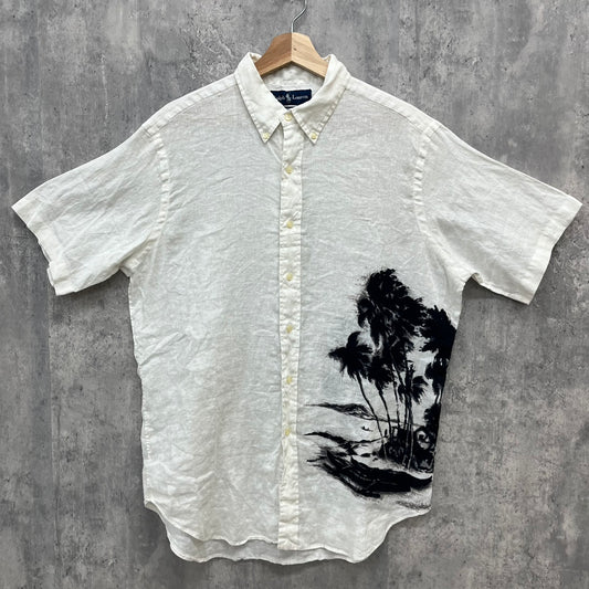 Ralph Lauren リネン アロハシャツ ラルフローレン Classic Fit BDシャツ 半袖 古着 ビンテージ ホワイト L