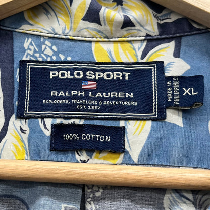 90s POLO SPORT Ralph Lauren アロハシャツ ポロスポーツ ラルフローレン 花柄 開襟 オープンカラー 総柄 90年代 古着 ビンテージ XL