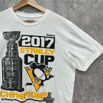 Reebok NHL STANLEY CUP Pittsburgh Penguins Tシャツ リーボック 半袖 ペンギンズ チーム系 古着 ビンテージ ホワイト L