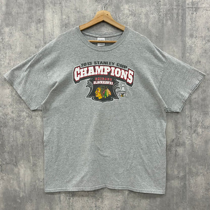 00s GILDAN NHL BRACK HAWKS  ギルダン ブラックホークス 古着 ビンテージ XL グレー