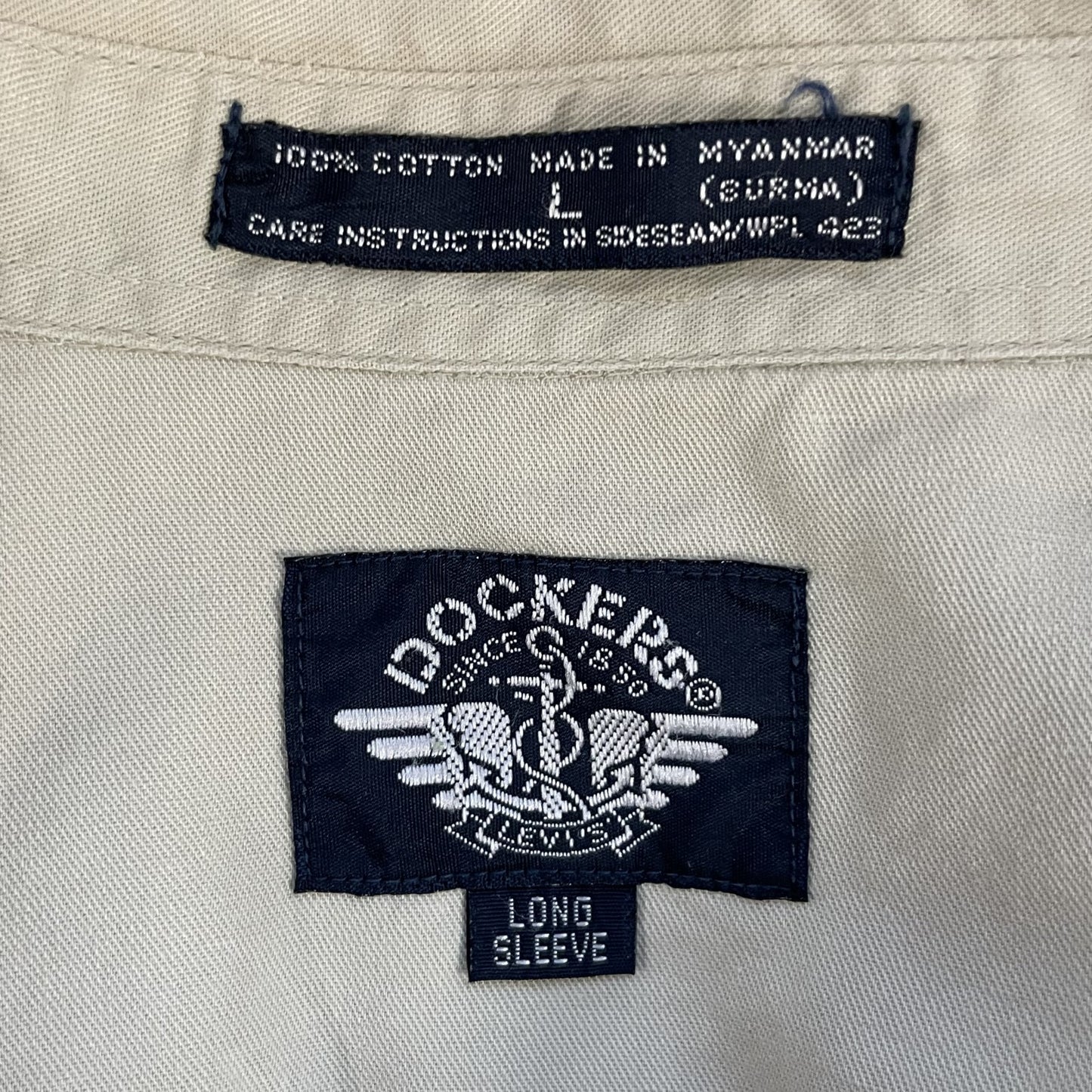 90s vintage 古着　ビンテージ　ドッカーズ　DOCKERS 長袖シャツ　ロングスリーブ　ロゴ刺繍　ワンポイント