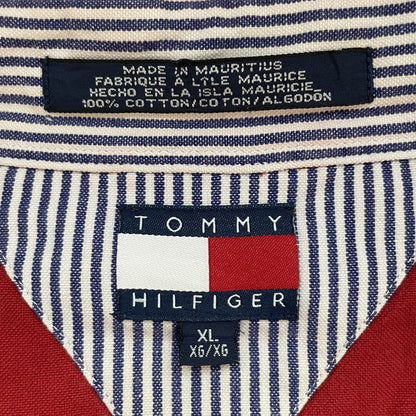 90s vintage 古着　ビンテージ　トミー　TOMMY HILFIGER トミーヒルフィガー　長袖シャツ　刺繍ロゴ　ダウンボタン　ワンポイント