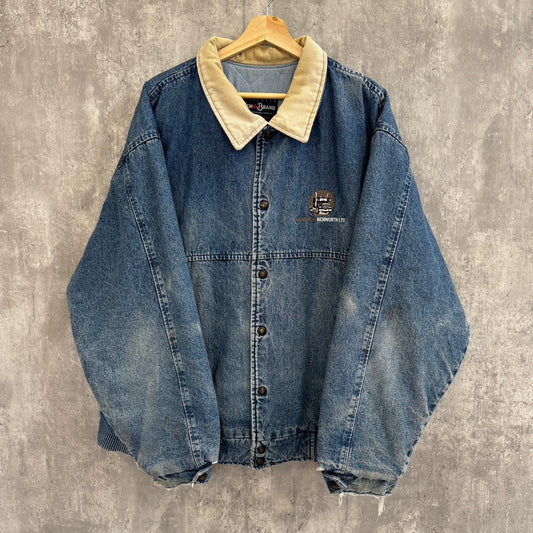 90s vintage 古着 PEM BRAND ペムブランド デニムジャケット 胸元刺繍 襟切替 Lサイズ