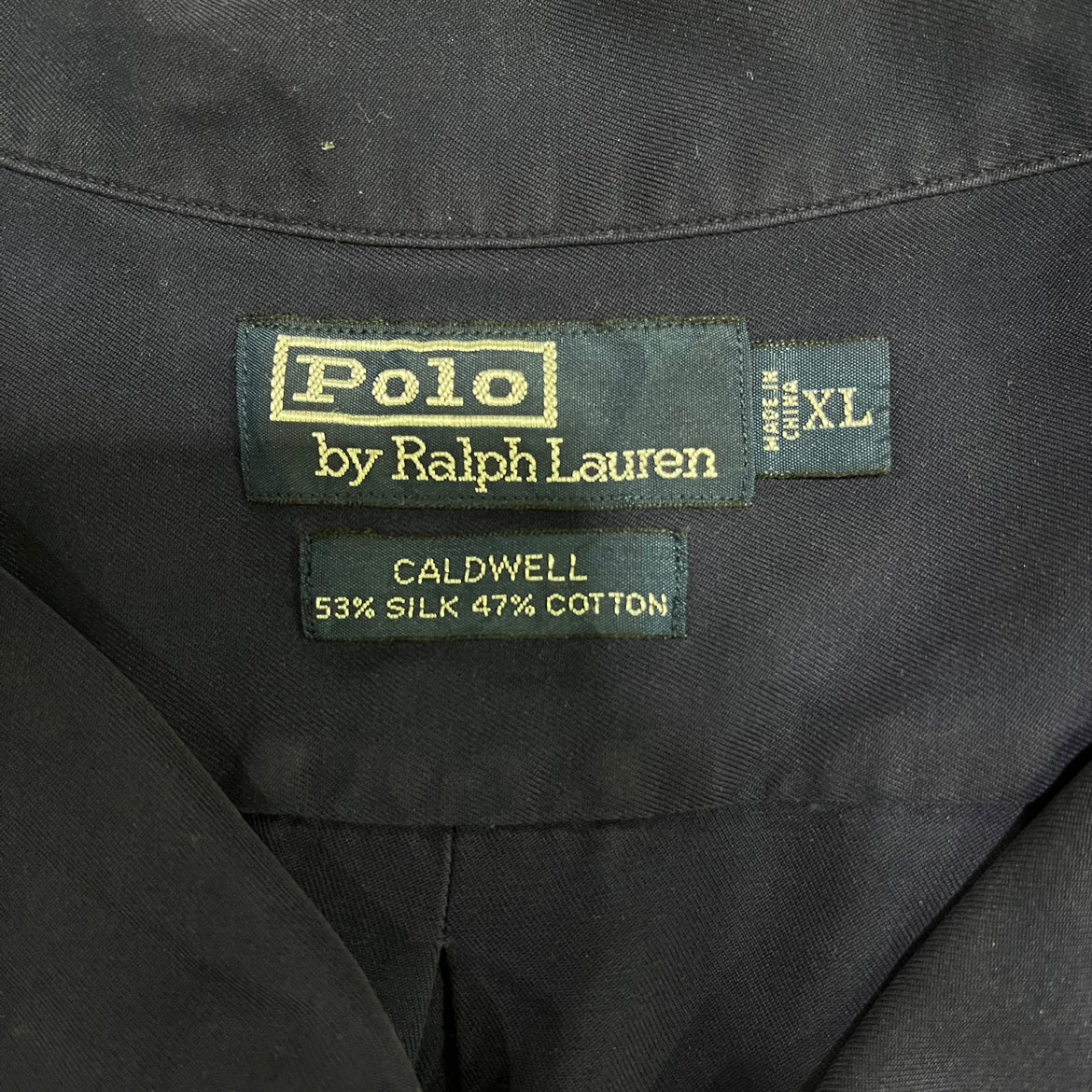 90s Polo by Ralph Lauren CALDWELL 開襟シャツ 無地 オープンカラー silk × cotton ポロバイラルフローレン ネイビー 紺 半袖シャツ XL