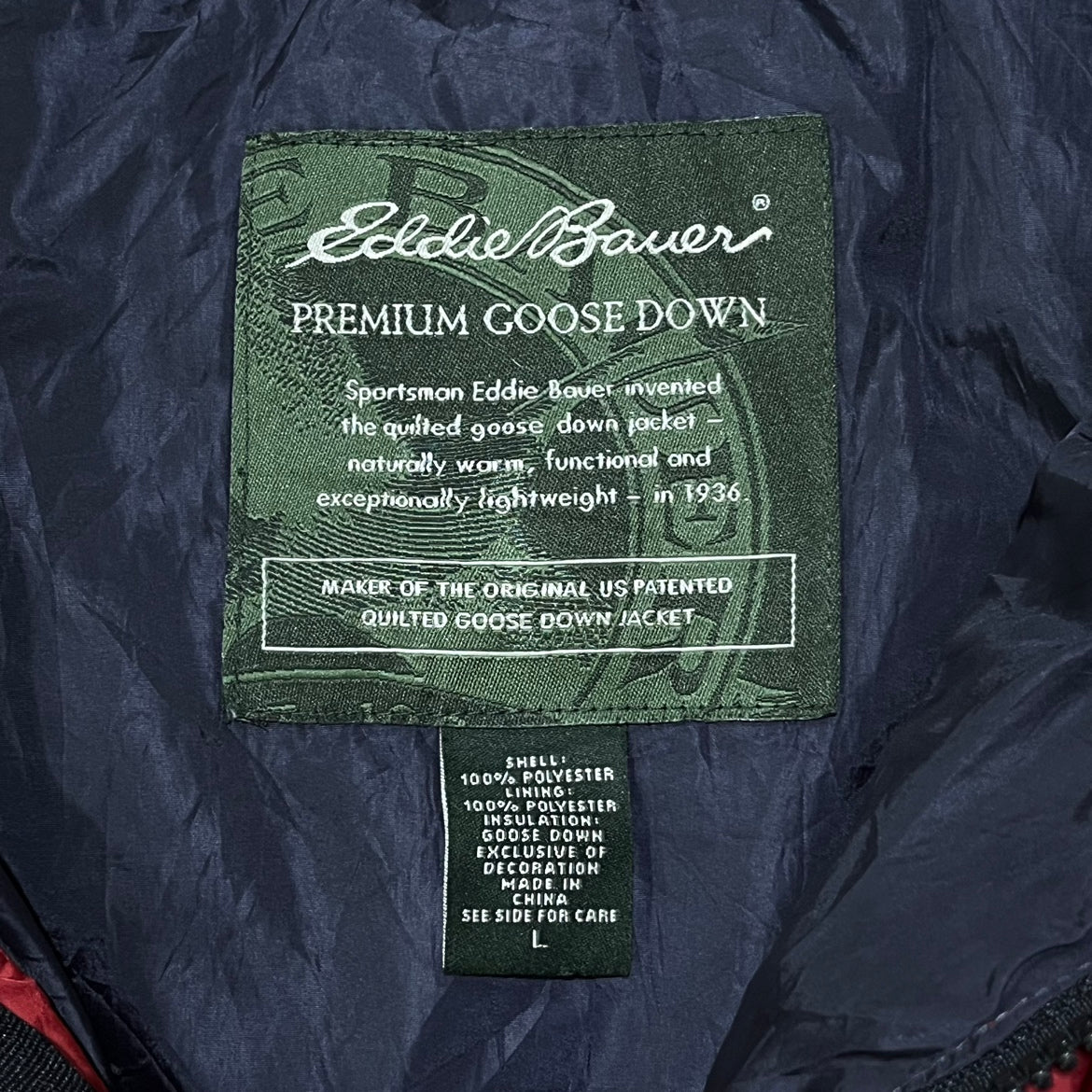 EDDIE BAUER Premium Goose Down ダウンベスト エディーバウアー グースダウン アウトドア 厚手 レッド 赤 古着 ビンテージ L