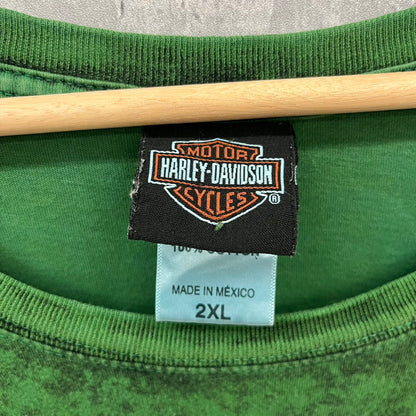 HARLEY-DAVIDSON ハーレーダビッドソン 半袖 Tシャツ ハーレーT バイク ガイコツ 古着 ビンテージ グリーン ２XL