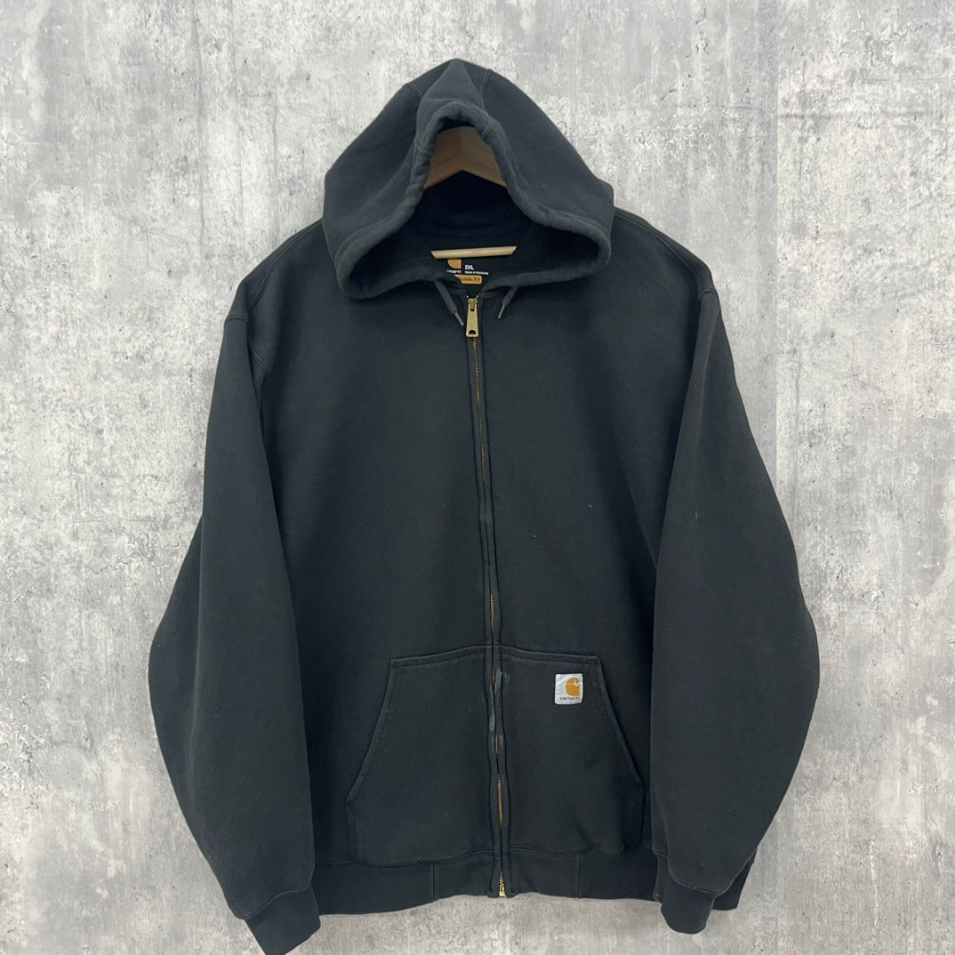 Carhartt カーハート ジップアップパーカー スウェット 長袖 古着 ビンテージ 2XL ブラック