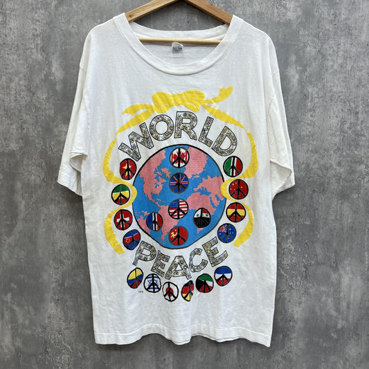 90s PEACEロゴ 半袖Ｔシャツ シングルステッチ VECTA社 20ヶ国 古着 XLサイズ