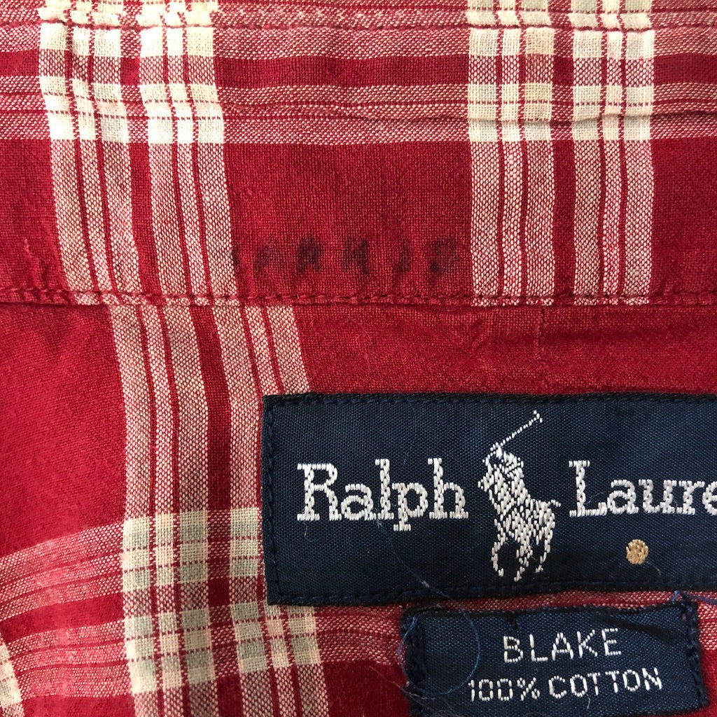 90s vintage Ralph Lauren ラルフローレン BLAKE ブレイク 長袖シャツ BDシャツ ボタンダウン チェック柄  レッド、ホワイト