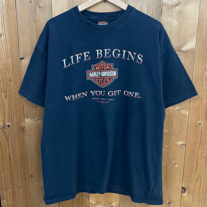 00s HARLEY DAVIDSON ハーレーダビッドソン Hanes ヘインズ ビーフィーT プリントTシャツ 半袖 カットソー ビックプリント バックプリント 2010年