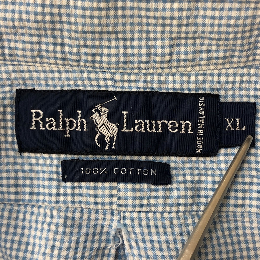 Ralph Lauren ラルフローレン 長袖シャツ BDシャツ ボタンダウン リネンシャツ チェック ライトブルー/ホワイト