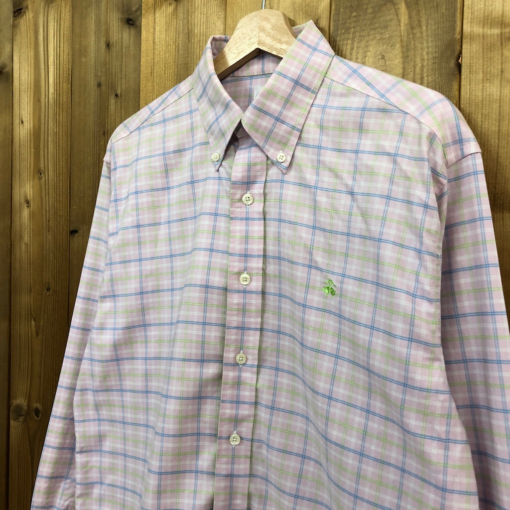 Brooks Brothers ブルックスブラザーズ 長袖シャツ BDシャツ ボタンダウン チェック柄 ワンポイント刺繍  ピンク、ホワイト、グリーン、ブルー