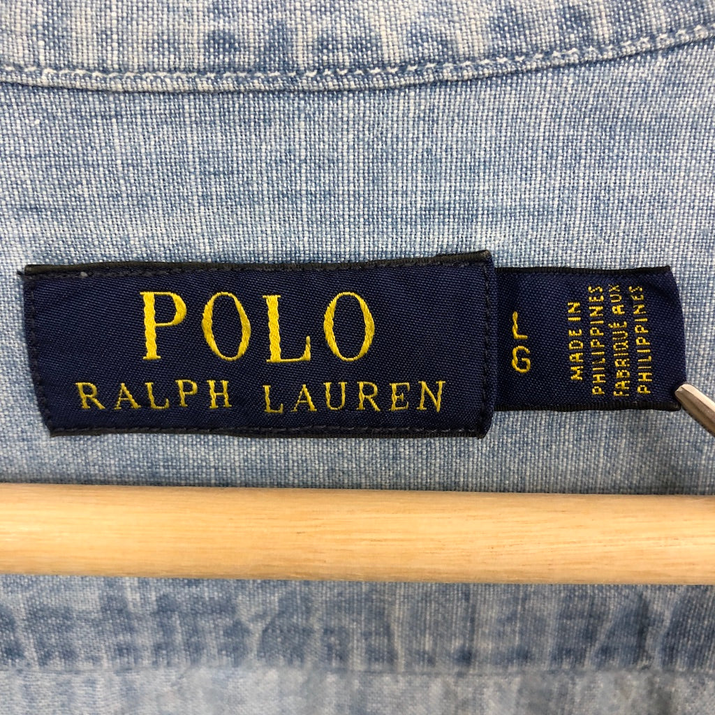 POLO RALPH LAUREN ポロラルフローレン シャンブレーシャツ 長袖シャツ ダブルポケット 刺繍 ライトブルー